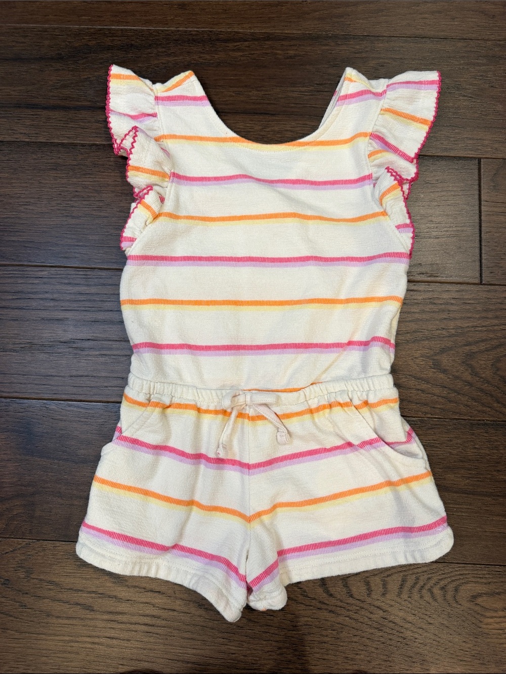 Cat & Jack Cream Romper with Pink & Orange Stripes Size 4T - C1-V